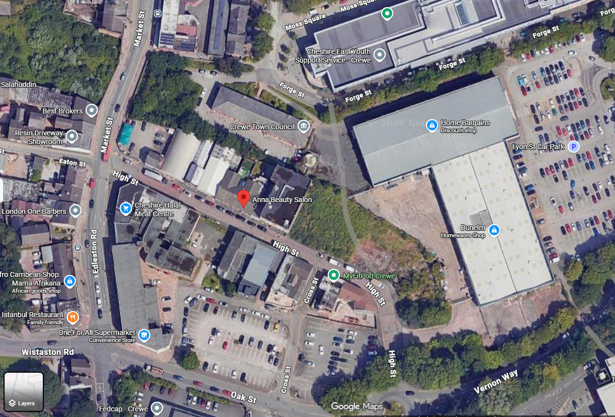 Map showing the location of Anna Beauty Salon in Crewe